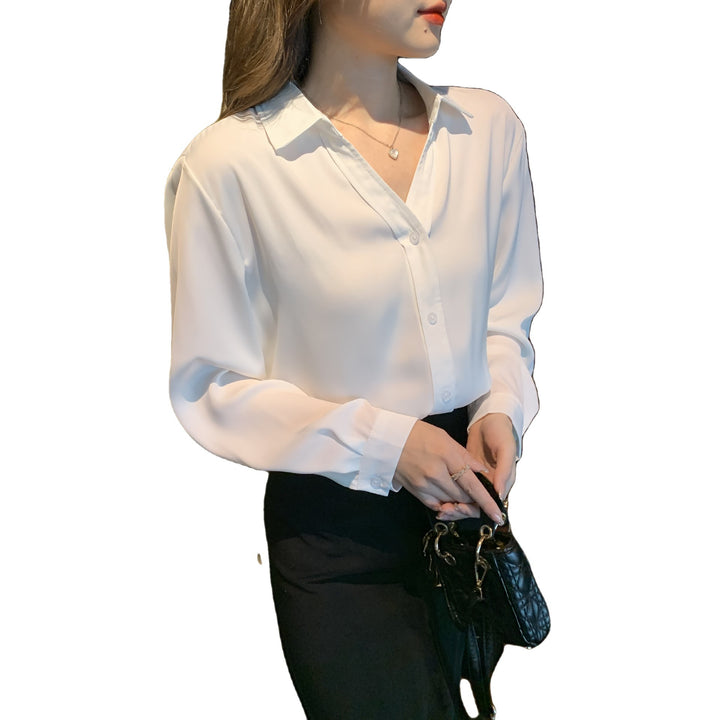 Damen elegante Bluse mit feinem Kragen und seitlichem Knopfverschluss Drune