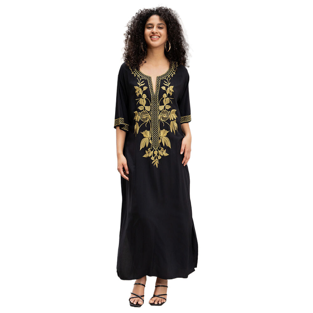 Damen Kaftan mit kunstvollem Goldstickerei Drune