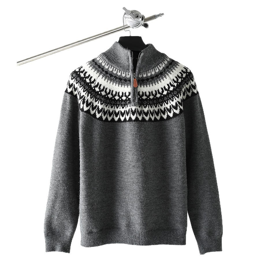 Herren Grobstrickpullover mit Stehkragen und Reißverschluss Drune