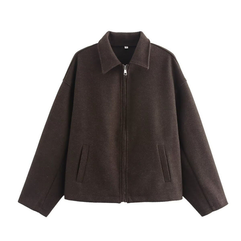 Damen Oversized Fleecejacke mit Reißverschluss und Hemdkragen Drune