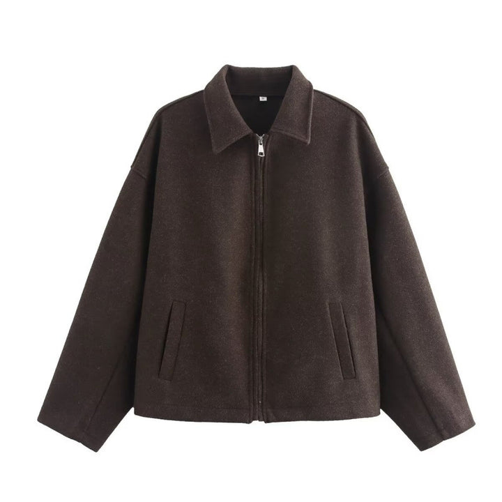 Damen Oversized Fleecejacke mit Reißverschluss und Hemdkragen Drune