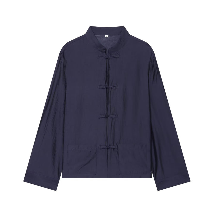 Damen Asiatisch-inspirierte Übergangsjacke mit Stehkragen, Knotenverschlüssen und aufgesetzten Taschen Drune