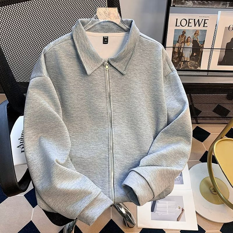 Herren Reißverschluss-Sweatjacke mit Hemdkragen und Oversize-Schnitt Drune