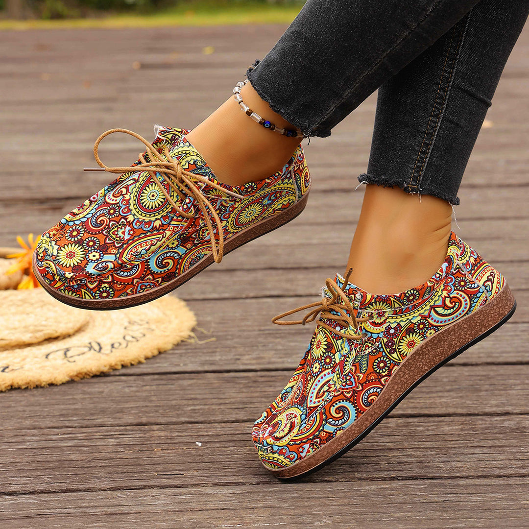 Damen bunte gemusterte Canvas-Schnürschuhe mit leichter Plateau-Sohle Drune