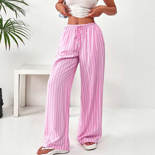 Damen weite Freizeithose mit elastischem Bund und trendigem Streifenmuster Drune