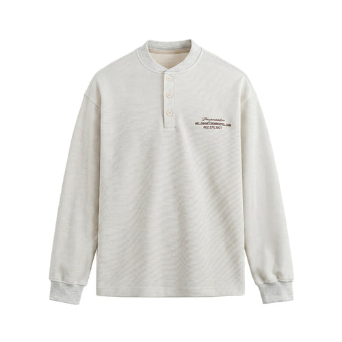 Unisex Strukturierter Henley-Pullover mit Knopfleiste und geripptem Stehkragen Drune