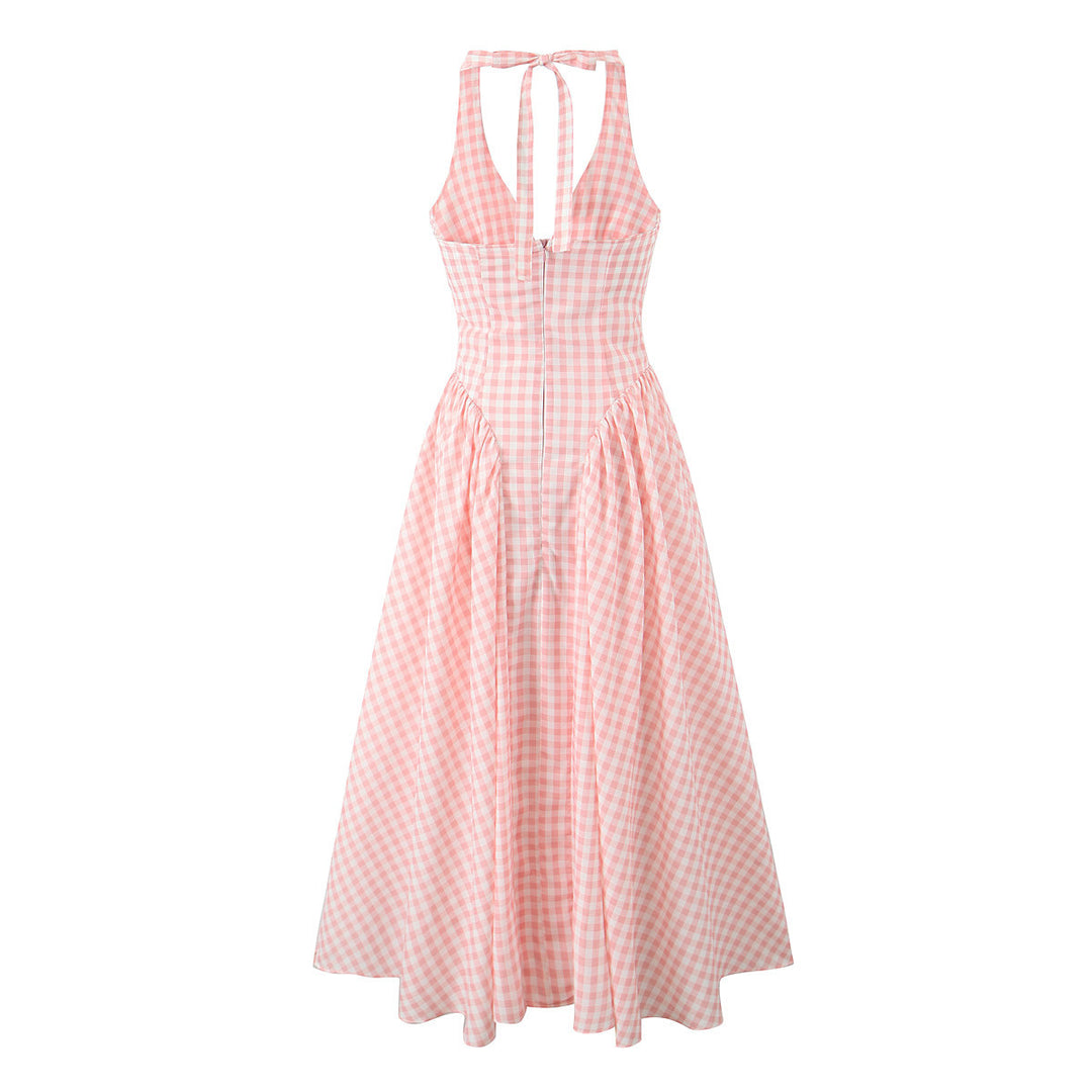 Damen Maxikleid mit V-Ausschnitt und bindbarem Rückengurt Drune
