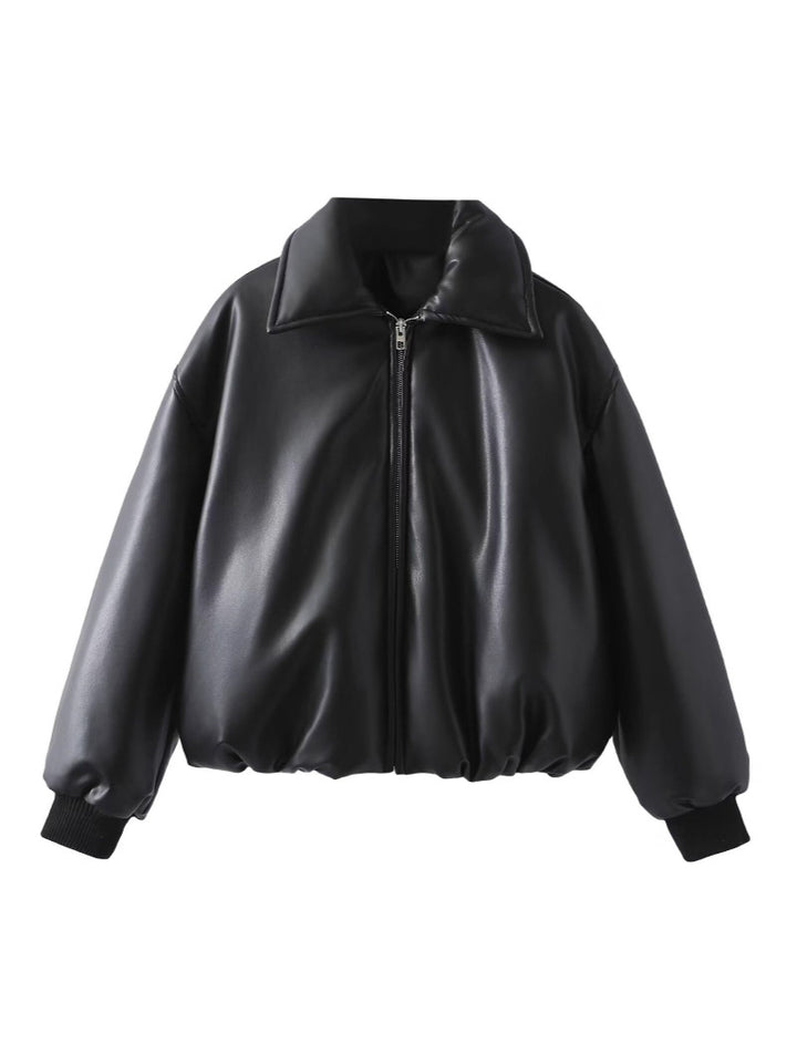 Damen Steppjacke aus Kunstleder mit hohem Kragen und elastischem Bündchen Drune