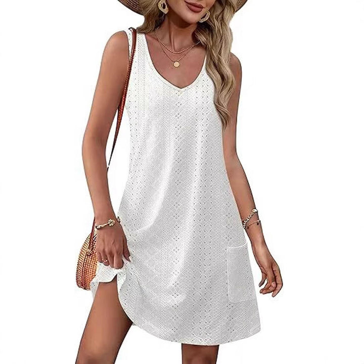 Damen Freizeitkleid mit Taschen und V-Ausschnitt Drune