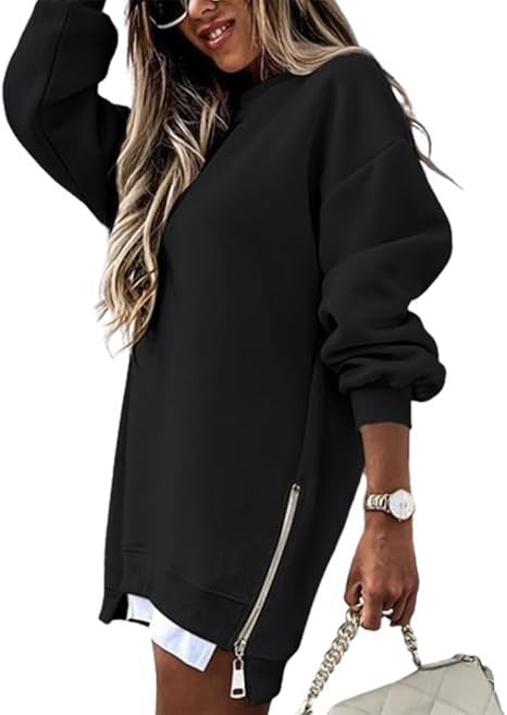 Damen Oversized Kapuzenpullover Kleid mit verdecktem Reißverschluss Drune