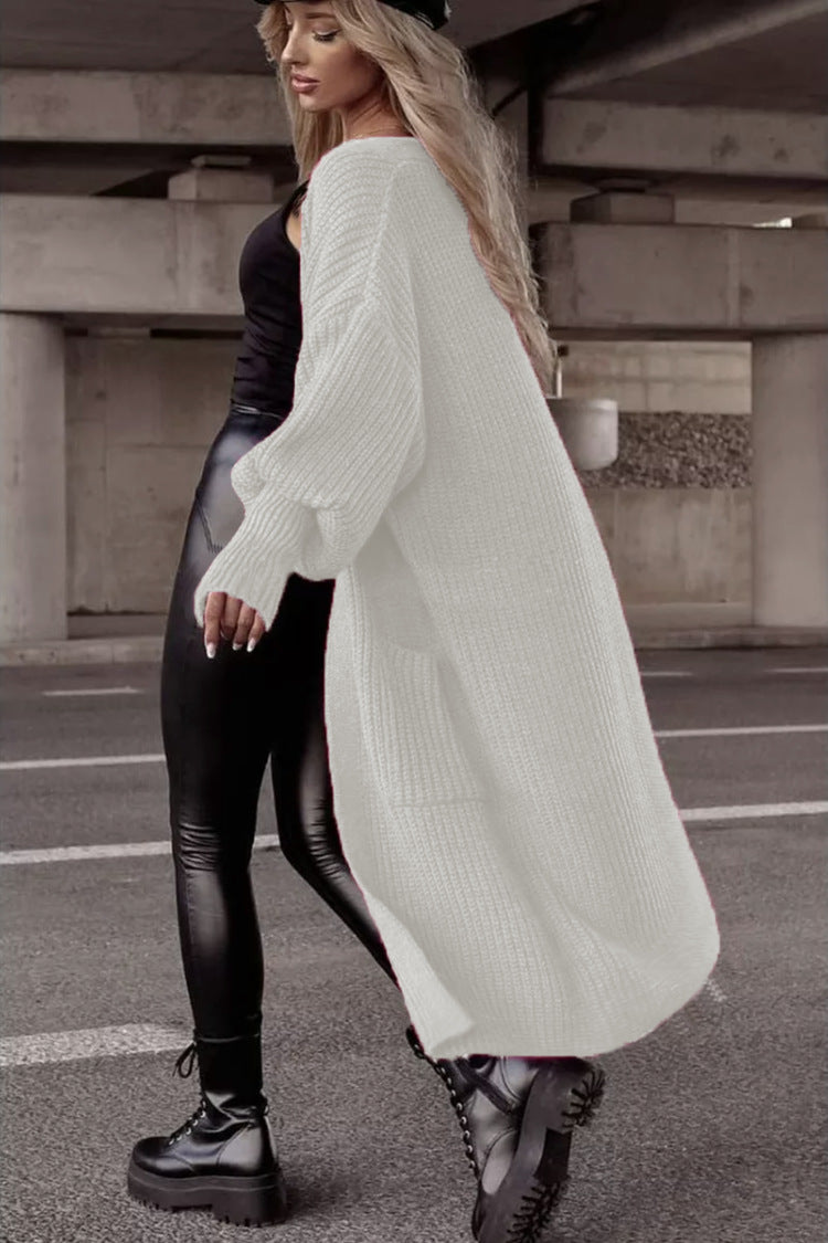 Damen Langer Strickcardigan mit tieferem Rückensaum und lässigem Schnitt Drune