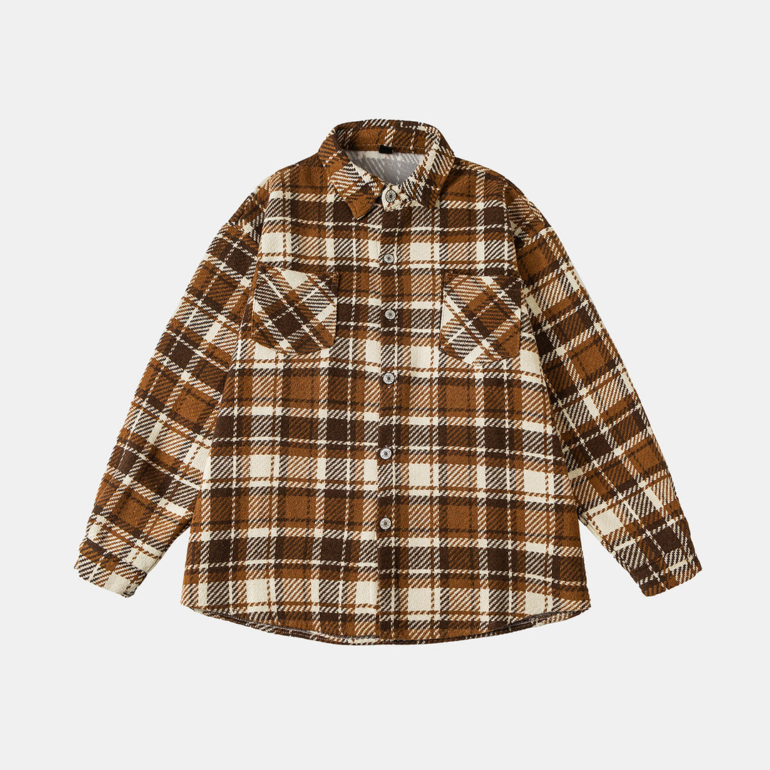 Unisex Karierte Overshirtjacke im Shacket-Stil mit aufgesetzten Brusttaschen und entspanntem Oversize-Schnitt Drune