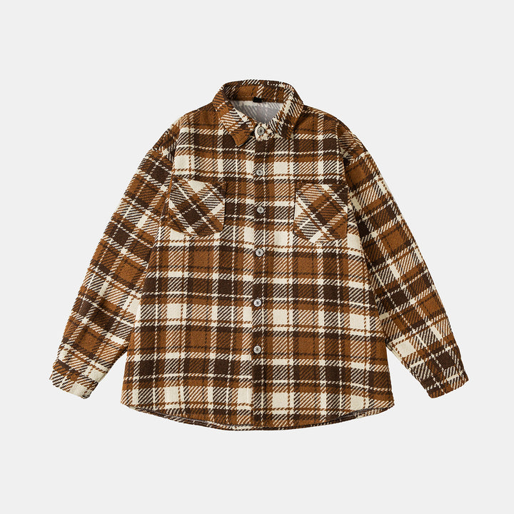 Unisex Karierte Overshirtjacke im Shacket-Stil mit aufgesetzten Brusttaschen und entspanntem Oversize-Schnitt Drune