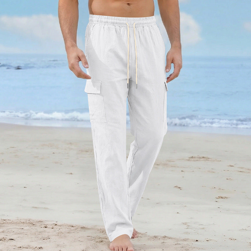 Herren Cargo-Strandhose aus Leinenmix mit elastischem Bund und Kordelzug Drune