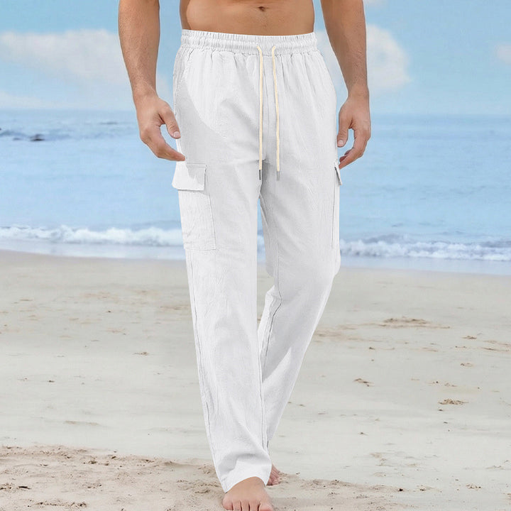 Herren Cargo-Strandhose aus Leinenmix mit elastischem Bund und Kordelzug Drune