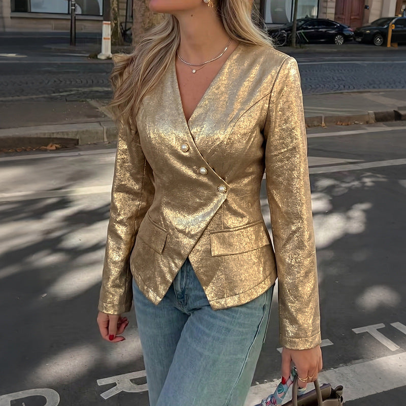 Damen Eleganter Blazer mit doppelter Knopfleiste Drune