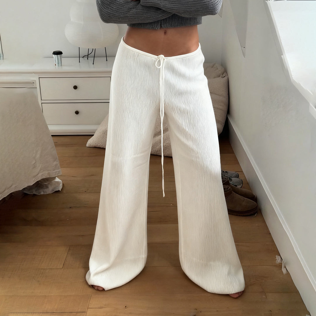 Damen nan lässige Lounge-Hose mit weitem Bein, elastischem Tunnelzugbund und feinem Rippstrick Drune