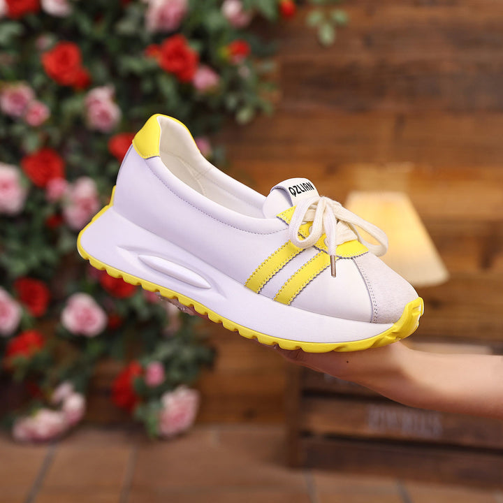 Damen Komfortable Sneakers im modischen Mix aus Leder und Textil Drune