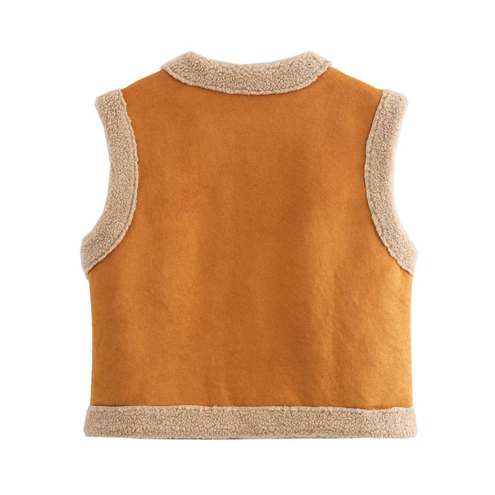 Damen Teddy-Weste mit praktischen Taschen und hohem Kragen Drune