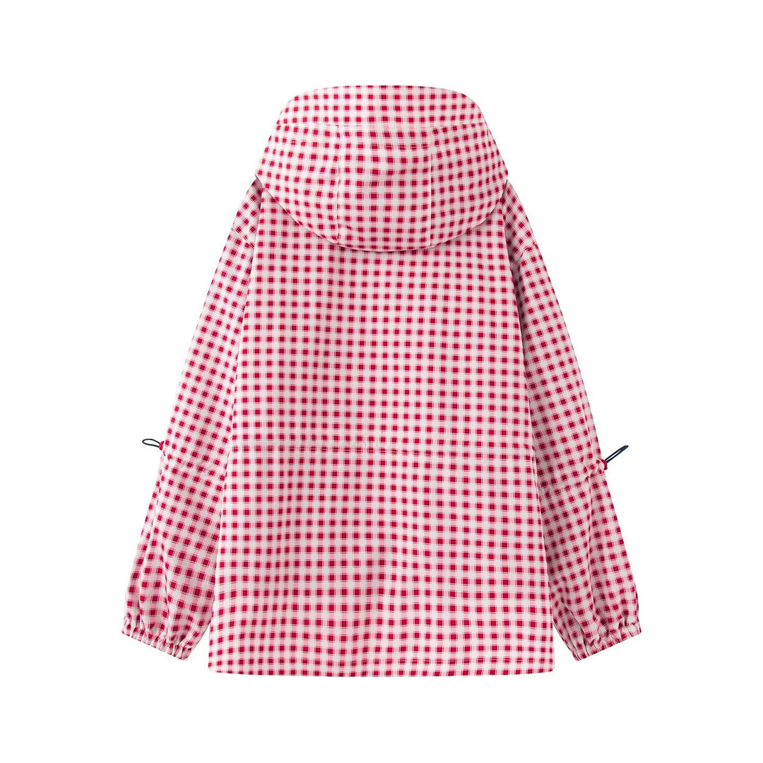 Damen Karo-Übergangsjacke mit Kapuze, Tunnelzug und wasserabweisender Beschichtung Drune