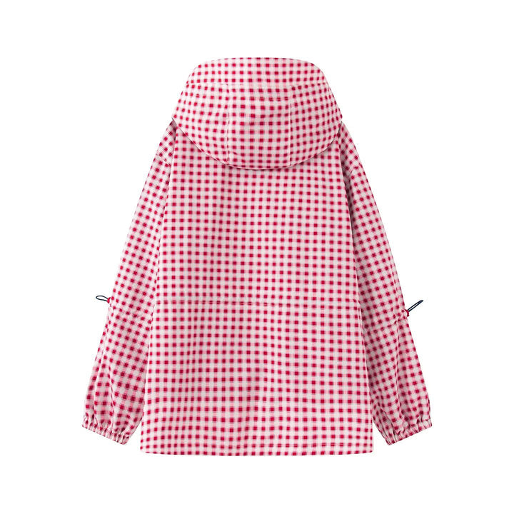 Damen Karo-Übergangsjacke mit Kapuze, Tunnelzug und wasserabweisender Beschichtung Drune