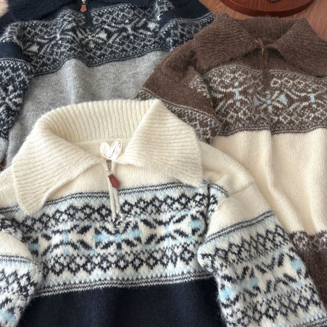 Damen Strickpullover mit aufwendigem Norweger-Muster Drune
