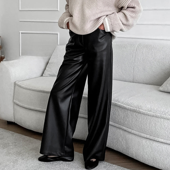Damen Elegante weite Kunstlederhose Drune