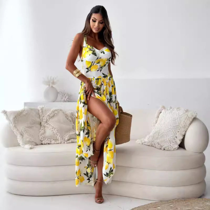 Drune | Bedrucktes Elastisches Taillenloses Statement Maxi Kleid