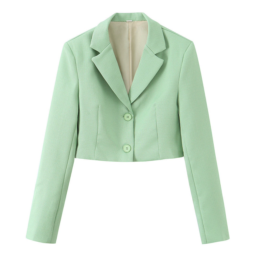 Damen nan taillierter Cropped-Kurzblazer mit Reverskragen und Zwei-Knopf-Front Drune