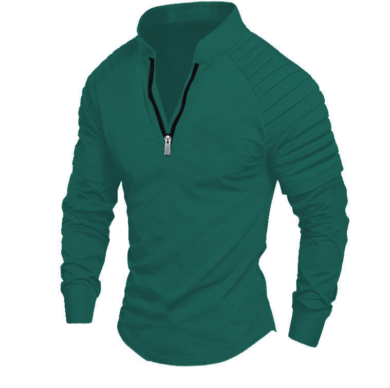 Herren Slim-Fit Troyer mit gesteppter Schulterpasse und halbem Reißverschluss Drune