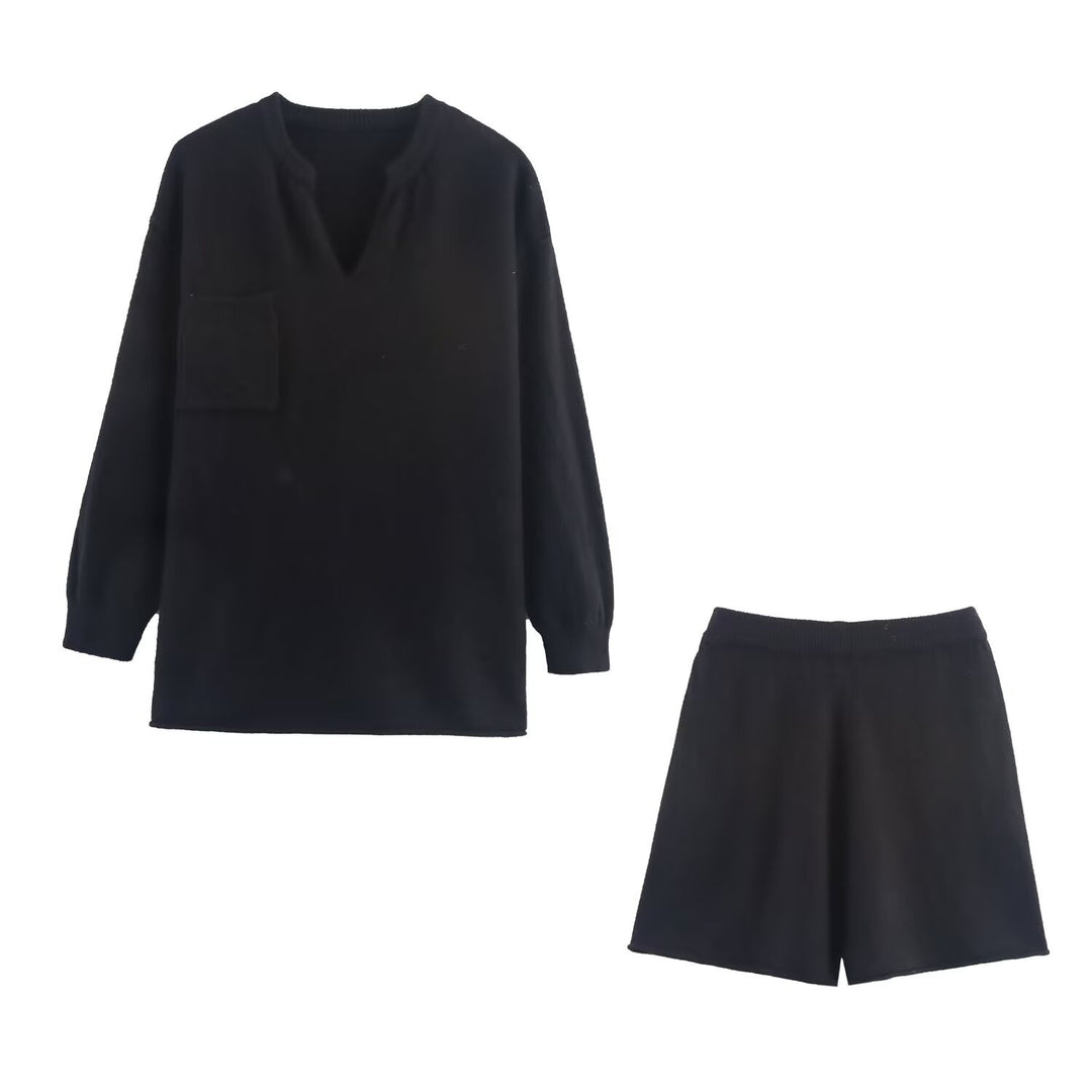 Damen gemütliches Sweatset mit Rundhalsausschnitt und Tasche Drune