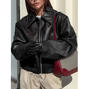 Damen Kunstlederjacke mit Oversized-Schnitt und klassischem Kragen Drune