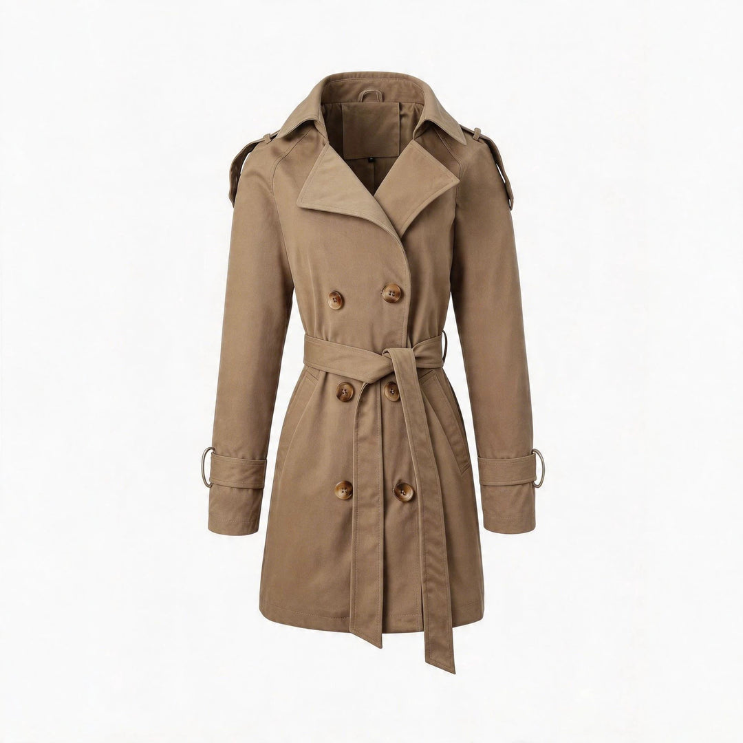 Damen Taillierter Trenchcoat mit Bindegürtel, Schulterriegeln und Metallring-Details Drune