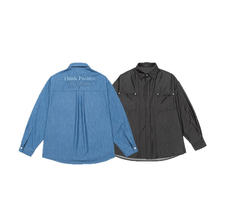 Herren Oversize Hemdjacke aus leichter Denim-Qualität mit verdeckter Knopfleiste und Brusttaschen Drune