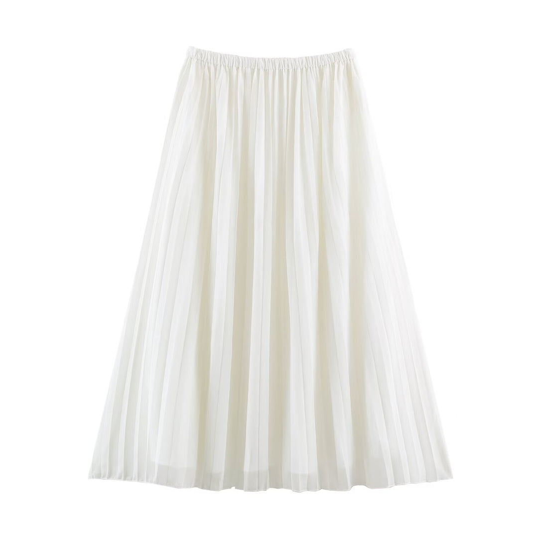 Damen Plissierter Maxi-Rock aus Chiffon mit elastischem Bund Drune