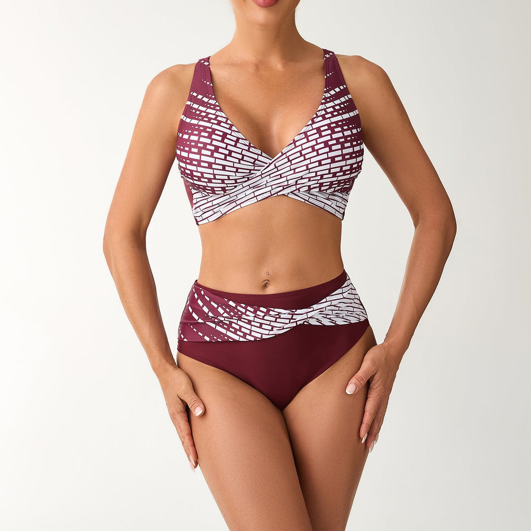 Damen Hochgeschnittener Sport-Bikini mit grafischem Muster Drune