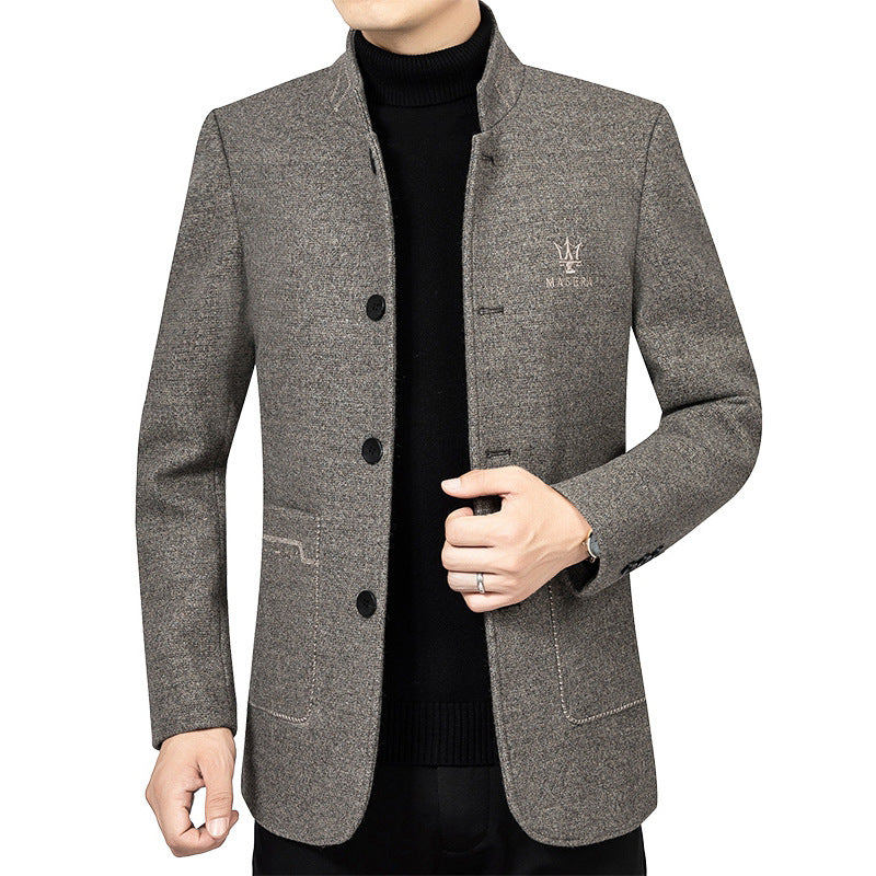 Herren Kurzblazer im Sakko-Stil mit Stehkragen und strukturierter Wollmischung Drune
