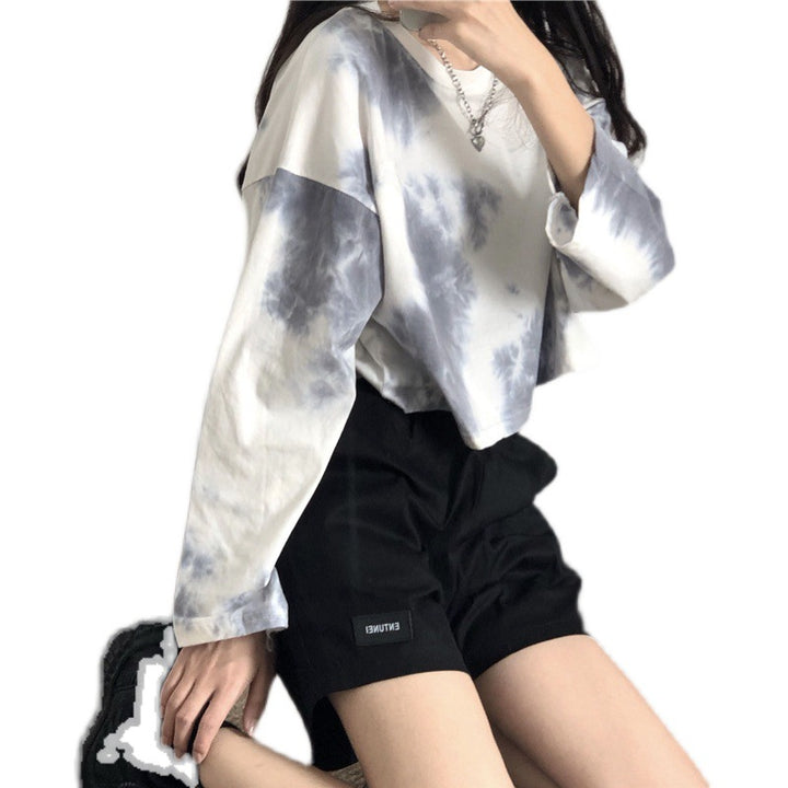 Damen cropped Sweatshirt mit modernen Batik-Designs und lässigem Schnitt Drune