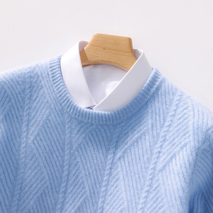 Herren strukturierter Rundhalspullover aus weichem Wollmix mit Chevron‑Strick Drune