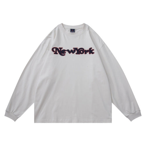 Unisex Oversize-Langarmshirt mit Chenille-Logo und Rundhalsausschnitt Drune