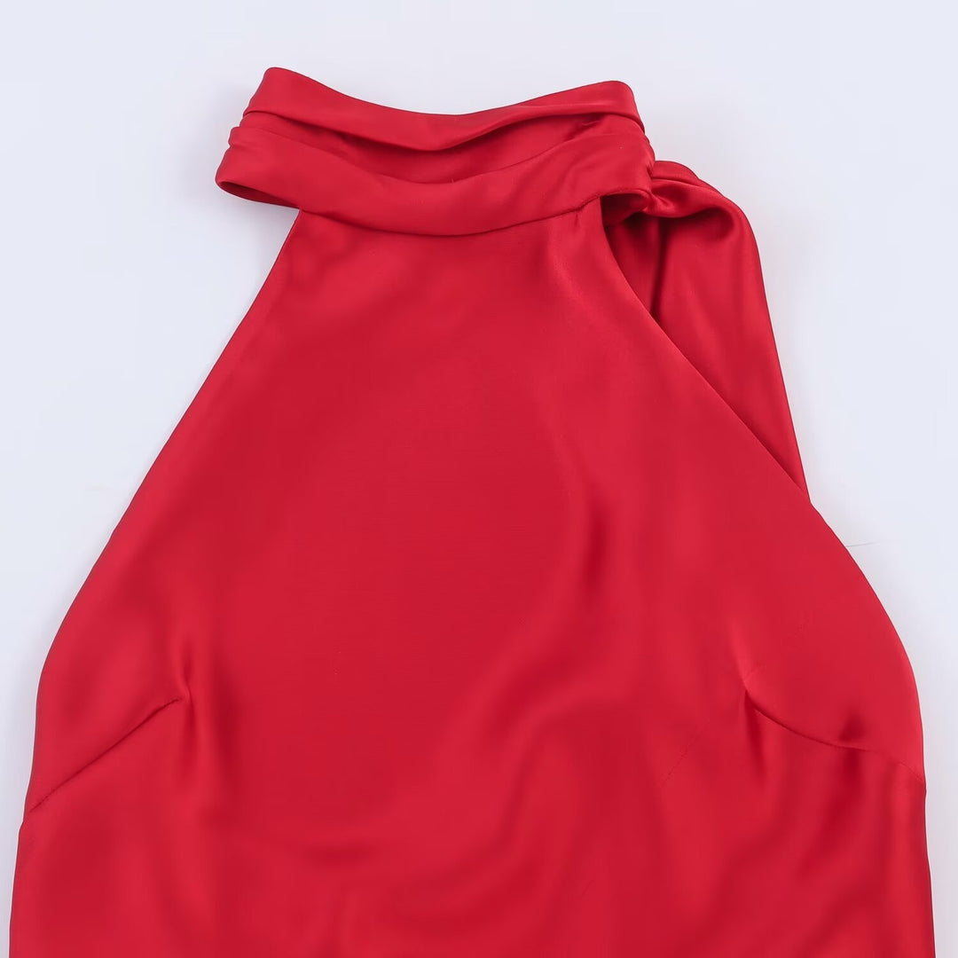 Damen Lange Abendrobe mit elegantem Kragen und Spitzenakzenten Drune