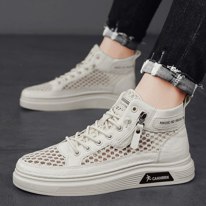 Herren High-Top Sneaker mit luftiger Mesh-Perforation, seitlichem Reißverschluss und dicker Profilsohle Drune