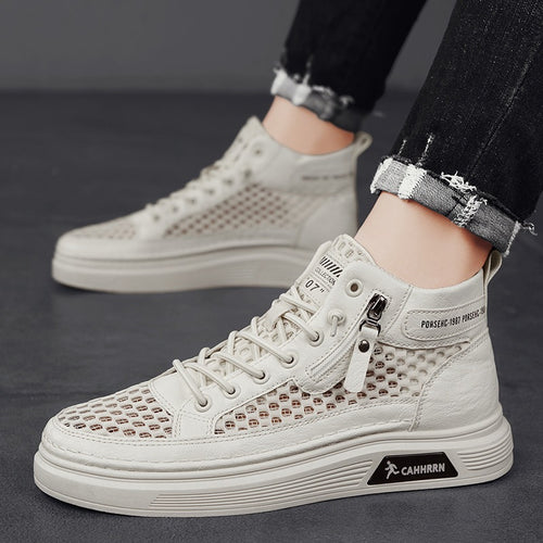 Herren High-Top Sneaker mit luftiger Mesh-Perforation, seitlichem Reißverschluss und dicker Profilsohle Drune