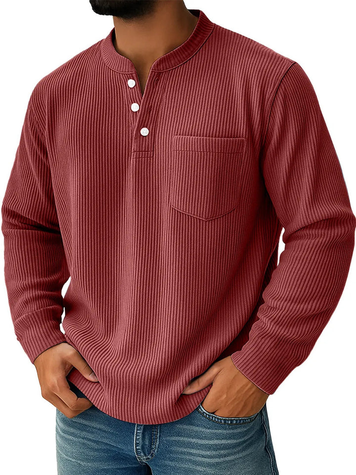 Herren nan thermisches Waffelstrick-Henleyshirt mit Stehkragen Brusttasche und geripptem Komfortschnitt Drune