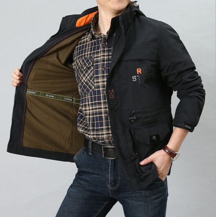 Herren funktionale Canvas-Fieldjacke mit Multifunktionstaschen und atmungsaktivem Mesh-Innenfutter Drune