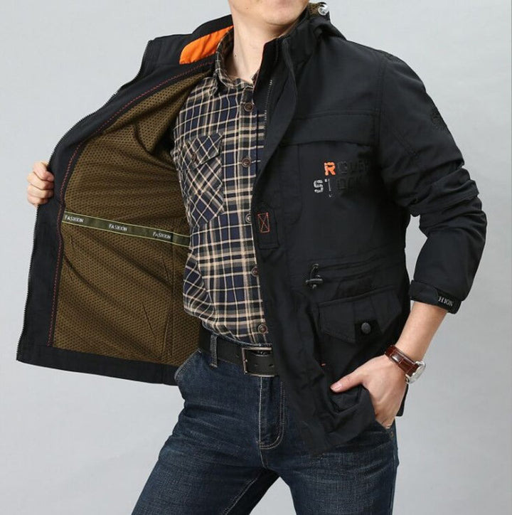 Herren funktionale Canvas-Fieldjacke mit Multifunktionstaschen und atmungsaktivem Mesh-Innenfutter Drune