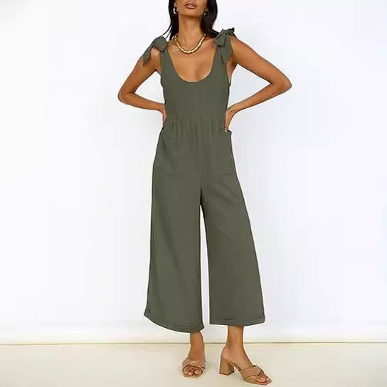 Damen Lässiger Jumpsuit mit verstellbaren Trägern und weitem Bein Drune