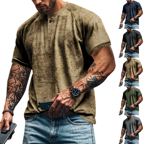 Herren Kurzarm-Henley-Shirt mit strukturierten Akzenten und sportlichem Schnitt Drune