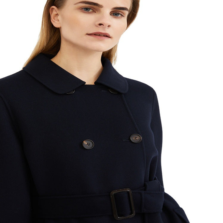 Damen Longcoat im minimalistischen Mantelkleid‑Look mit verdeckter Doppelreihe und Stoffgürtel Drune