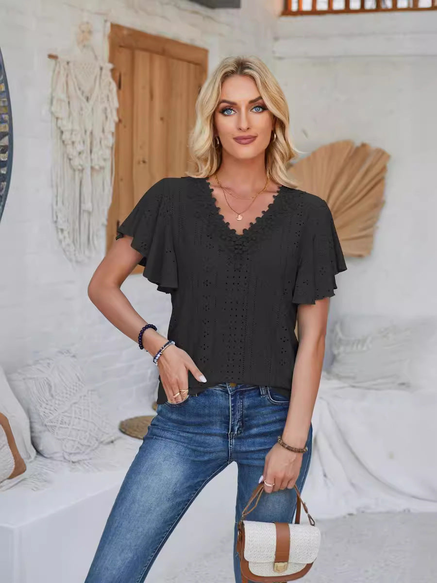 Damen Spitzenshirt mit Volants Drune